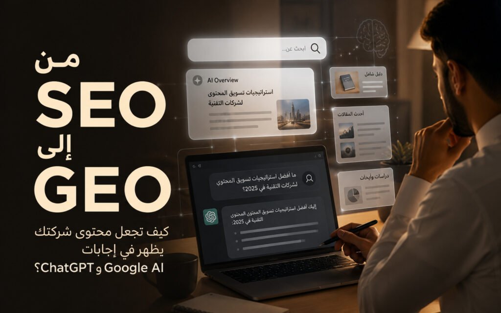 من SEO إلى GEO: كيف تجعل محتوى شركتك يظهر في إجابات ChatGPT وGoogle AI؟